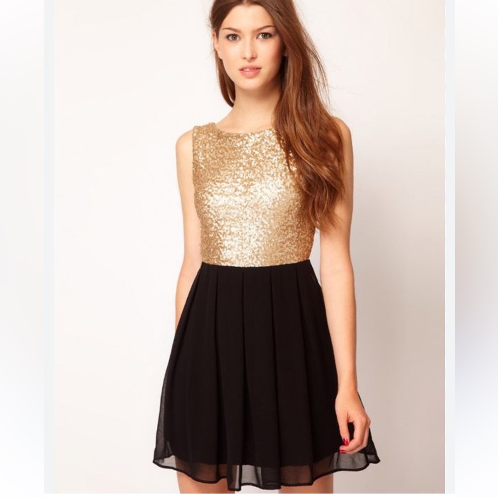 Alythea Gold Sequin and Navy Midi Dress